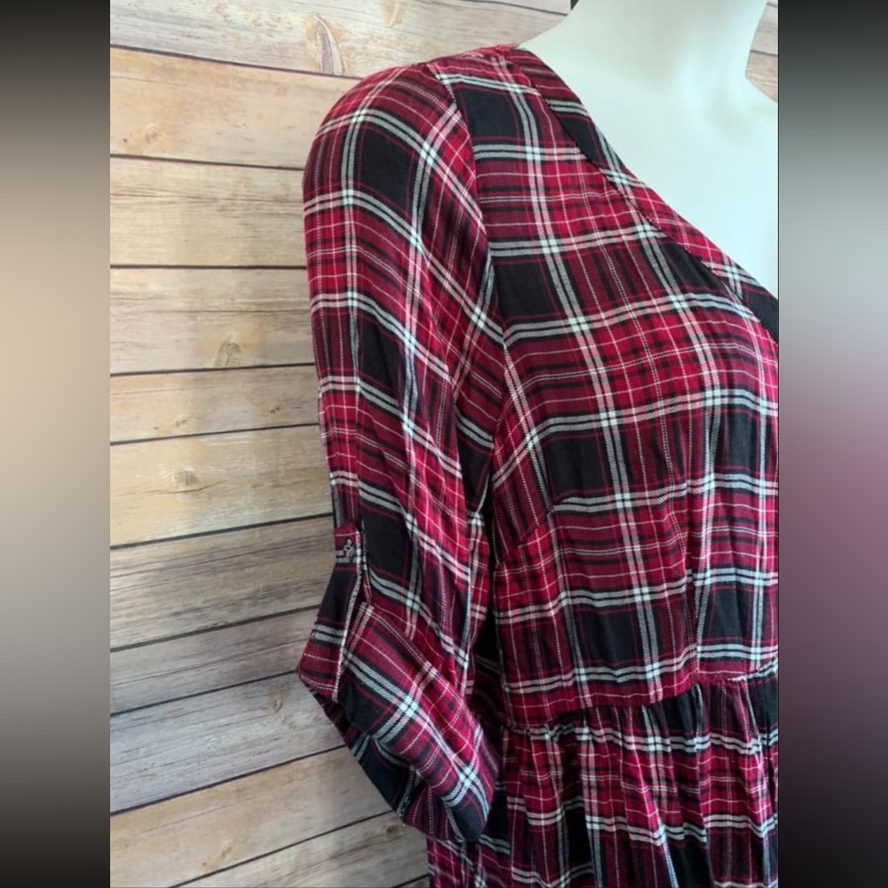 Torrid Burgundy and Black Plaid Button-Front Midi Dress, 2X - Picture 6 of 7